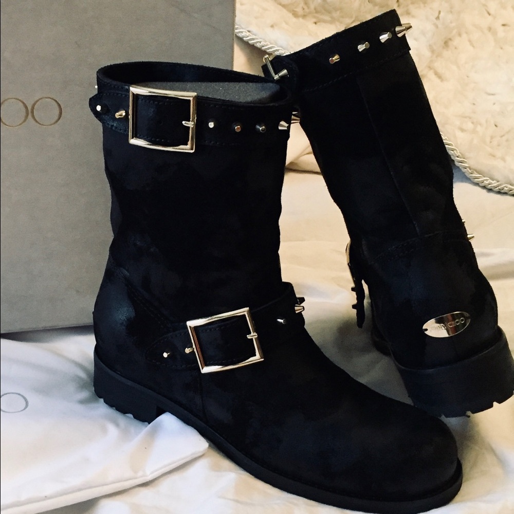 Jimmy Choo Gold Studded Biker Boots
